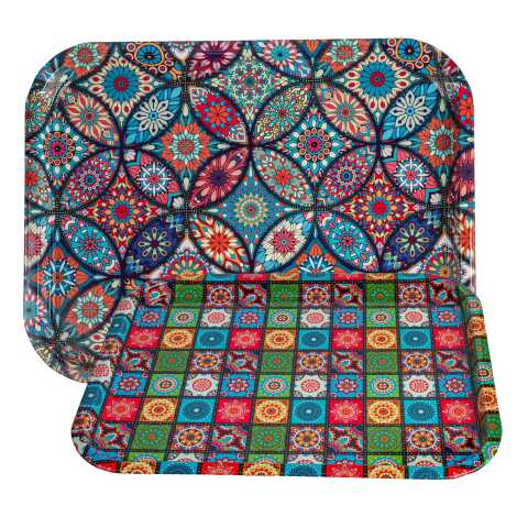 Mandala Themed Large Rectangular Metal Tray 295x225 Cm - 2
