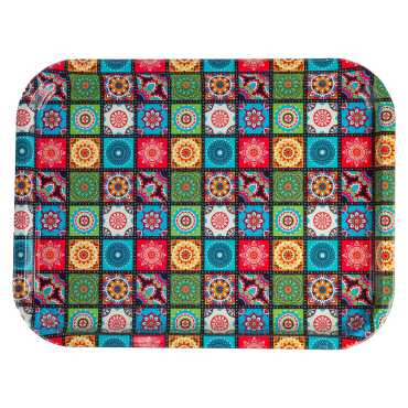 Mandala Themed Large Rectangular Metal Tray 295x225 Cm - 3
