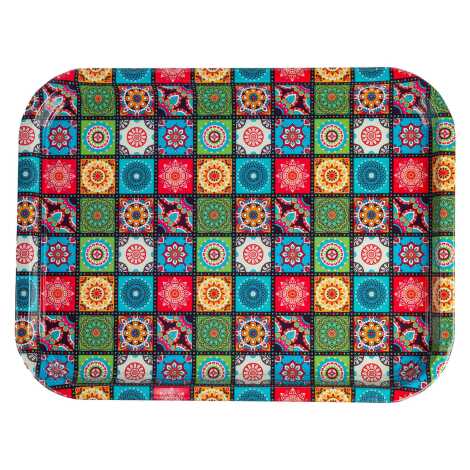 Mandala Themed Large Rectangular Metal Tray 295x225 Cm - 3