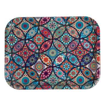 Mandala Themed Large Rectangular Metal Tray 295x225 Cm - 4