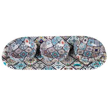 Mandala Themed Metal Oval Tray with Three Bowl Set - 6