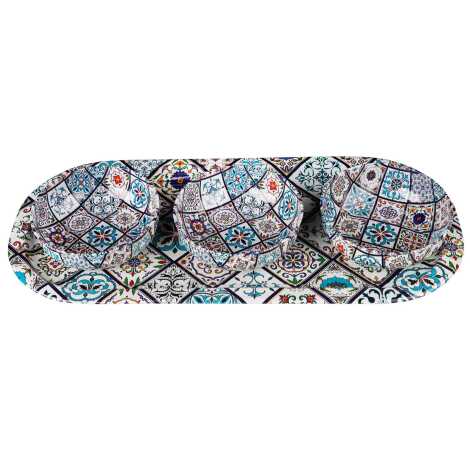 Mandala Themed Metal Oval Tray with Three Bowl Set - 6
