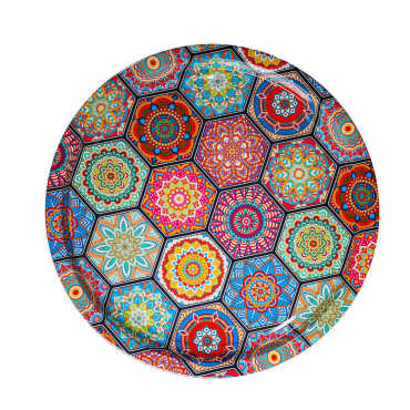 Mandala Themed Round Metal Tray 28 cm - 2