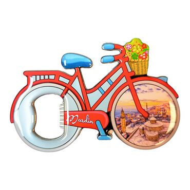 Myros - Mardin Themed Bicycle Shaped Metal Magnetic Bottle Opener 100x65 mm