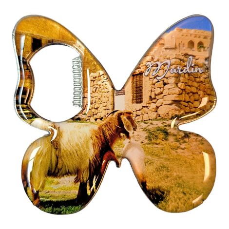 Mardin Themed Butterfly Shaped Metal Magnetic Bottle Opener 70x70 mm