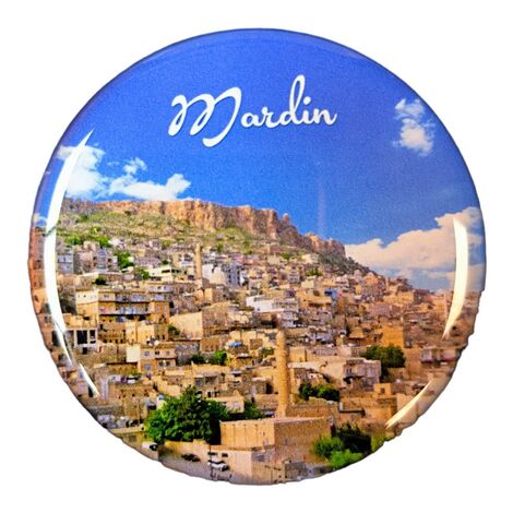 Mardin Themed Epoxy Dome Round Souvenir Fridge Magnet 67 mm