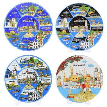 Toptan Marmaris Bölgesi Temalı Cam Tabak 21 cm - 2