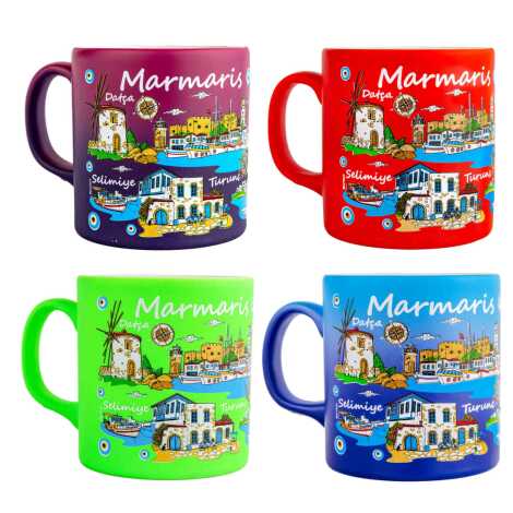 Toptan Marmaris Bölgesi Temalı Seramik Renkli Baskılı Kupa 82x90 mm - 3