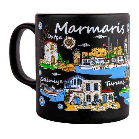 Toptan Marmaris Bölgesi Temalı Seramik Renkli Baskılı Kupa 82x90 mm - 5