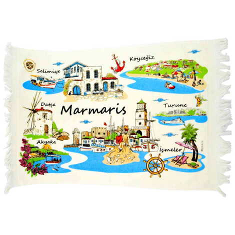 Marmaris Region Themed Customised Serigraphy Printed Hand Towel 600x400 mm