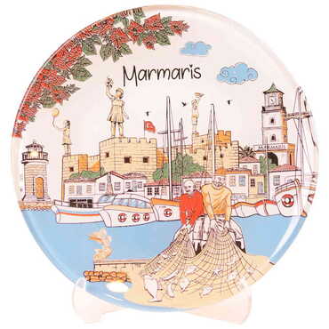 Marmaris Region Themed Glass Decorative Plate 14 Cm - Thumbnail