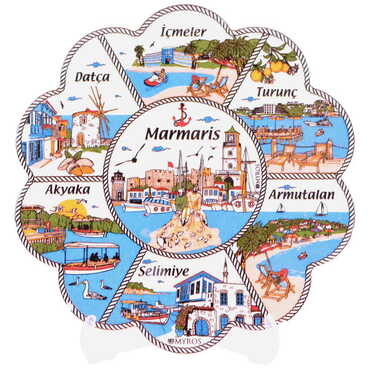 Myros - Marmaris Region Themed Turkish Ceramic Custom Themed Daisy Trivet 182 mm