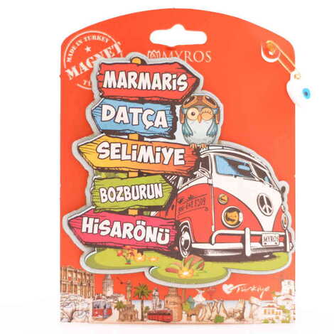 Marmaris Region Themed Wooden UV Printed Custom Backing Carded Fridge Magnet