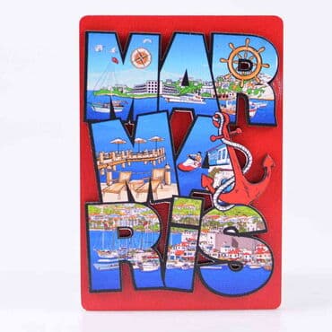 Toptan Marmaris Temalı 3D Resimli Ahşap Magnet - 26