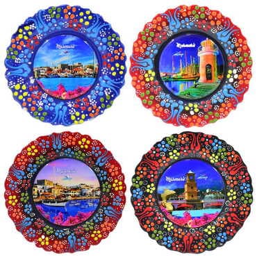 Marmaris Themed Turkish Ceramic Plate With Epoxy 12 Cm - 4