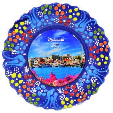Marmaris Themed Turkish Ceramic Plate With Epoxy 18 Cm - 5