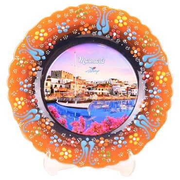 Marmaris Themed Turkish Ceramic Plate With Epoxy 18 Cm - 9