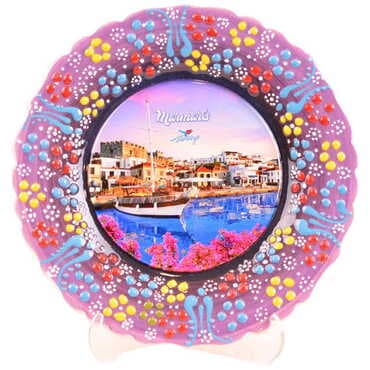 Marmaris Themed Turkish Ceramic Plate With Epoxy 18 Cm - 10