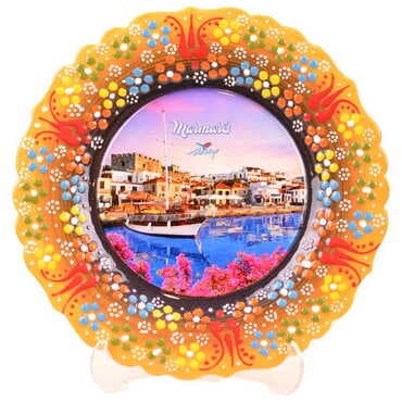 Marmaris Themed Turkish Ceramic Plate With Epoxy 18 Cm - 13