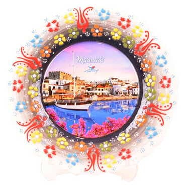 Marmaris Themed Turkish Ceramic Plate With Epoxy 18 Cm - 14