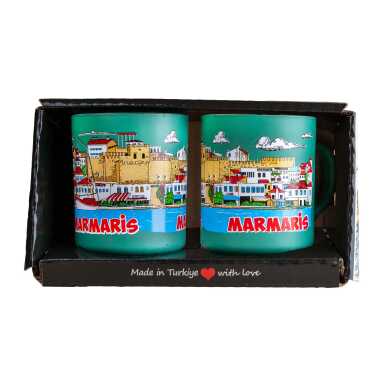 Marmaris Temalı İkili Cam Kupa Bardak Seti - 1