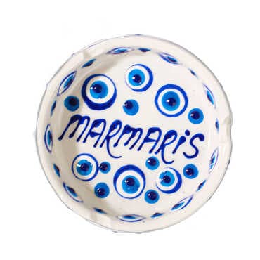 Marmaris Themed Small Pasabahce Ashtray with Evil Eye Design