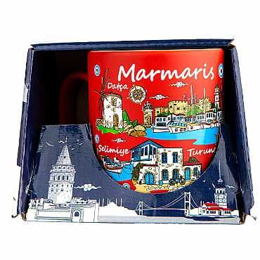 Marmaris Temalı Kutulu Renkli Baskılı Seramik Kupa 82x90 mm