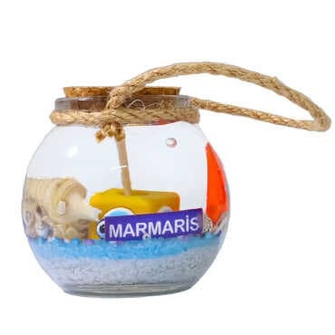 Marmaris Themed Small Glass Jar Candle with Cork Lid