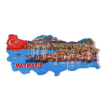 Marmaris Themed Metallic Map Refrigerator Magnet