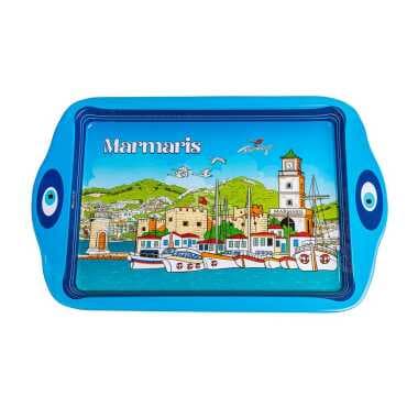 Marmaris Temalı Mini Metal Tepsi (25*16 Cm) Çift Yön Baskılı