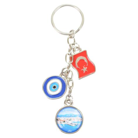 Toptan Marmaris Temalı Myros Bayrak Nazar Üçlü Anahtarlık - 4