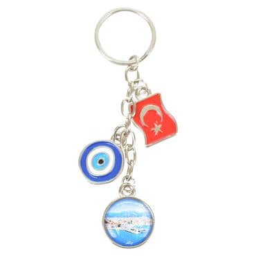 Wholesale Marmaris Themed Myros Flag Evil Eye Triple Keychain - 4