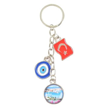 Wholesale Marmaris Themed Myros Flag Evil Eye Triple Keychain - 6