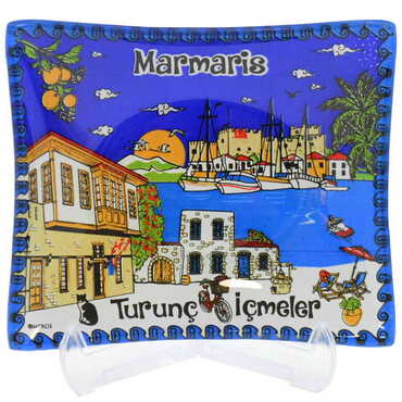 Myros - Toptan Marmaris Temalı Myros Dekoratif Cam Çerezlik 12X14 cm