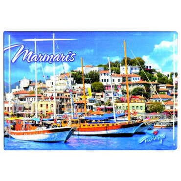 Marmaris Themed Epoxy Dome Rectangle Souvenir Fridge Magnet 80x55 cm