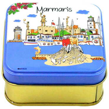 Toptan Marmaris Temalı Myros Kare Metal Kutu 75x75x35 mm - Thumbnail