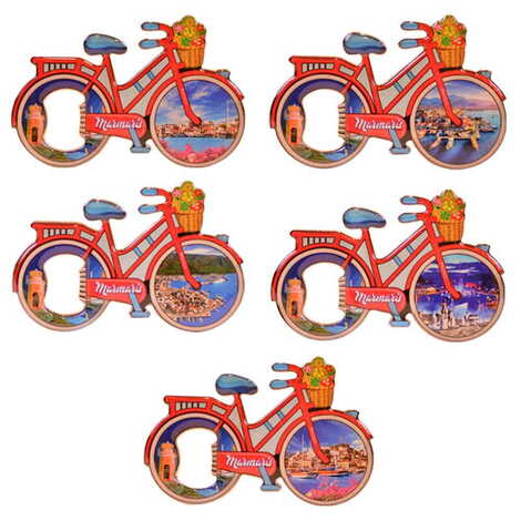 Toptan Marmaris Temalı Myros Metal Bisiklet Açacak Magnet 100x65 mm - 3