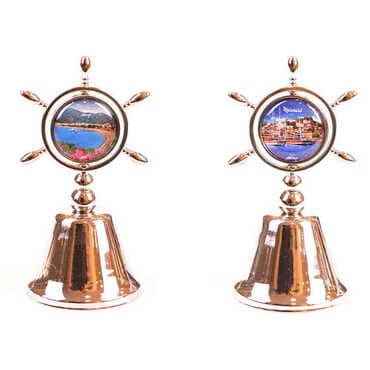 Marmaris Themed Collectible Souvenir Double Face Metal Spinner Rudder Bell - Bronze Color - 2