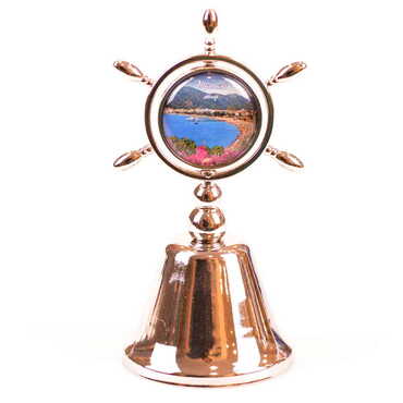 Marmaris Themed Collectible Souvenir Double Face Metal Spinner Rudder Bell - Bronze Color - 3