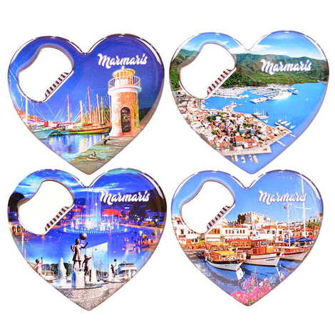 Toptan Marmaris Temalı Myros Metal Kalp Açacak Magnet 85x76 mm - 3