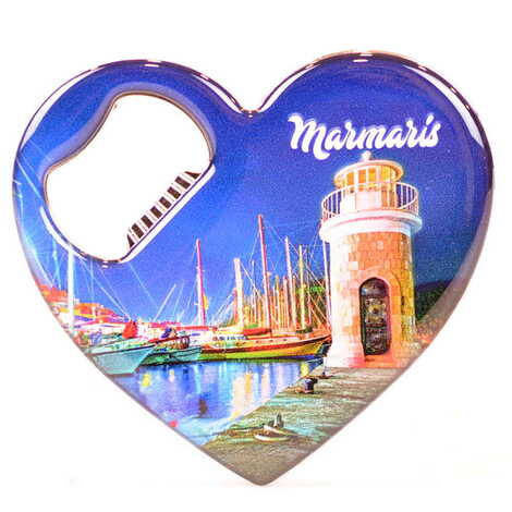 Toptan Marmaris Temalı Myros Metal Kalp Açacak Magnet 85x76 mm - 4