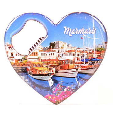 Toptan Marmaris Temalı Myros Metal Kalp Açacak Magnet 85x76 mm - 5