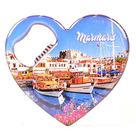 Toptan Marmaris Temalı Myros Metal Kalp Açacak Magnet 85x76 mm - 5