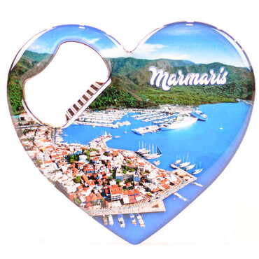 Toptan Marmaris Temalı Myros Metal Kalp Açacak Magnet 85x76 mm - 7