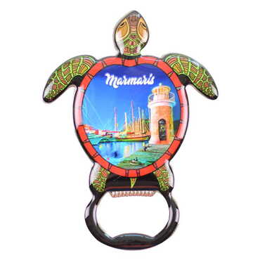 Myros - Toptan Marmaris Temalı Myros Metal Kaplumbağa Açacak Magnet 103x75 mm