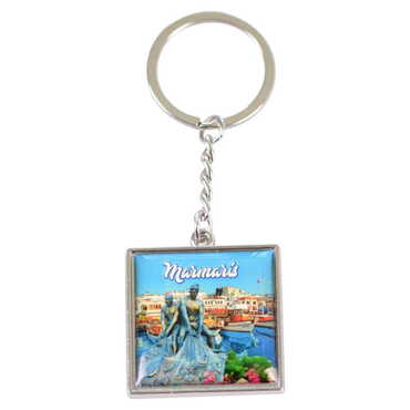 Marmaris Themed Metal Square Shaped Double Face Keychain 36x95 mm - 5