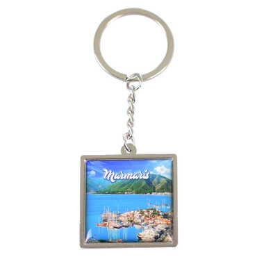 Marmaris Themed Metal Square Shaped Double Face Keychain 36x95 mm - 6
