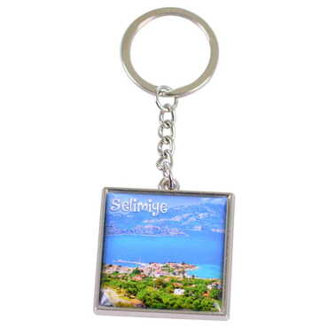 Marmaris Themed Metal Square Shaped Double Face Keychain 36x95 mm - 8