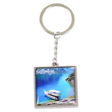 Marmaris Themed Metal Square Shaped Double Face Keychain 36x95 mm - 9
