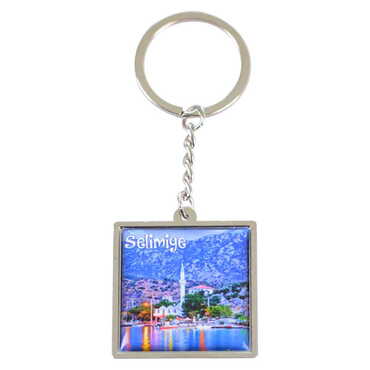 Marmaris Themed Metal Square Shaped Double Face Keychain 36x95 mm - 11